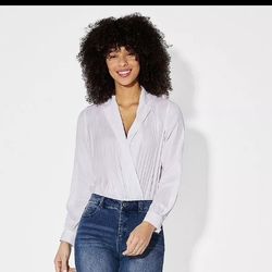 StyleList by Micaela Satin Wrap Front Bodysuit 