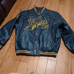 Fubu Vintage Varsity Bomber Jacket Navy Blue & Yellow  Size XL