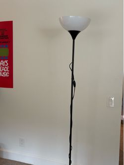 Torchiere floor lamp (black, white shade)