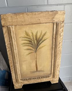 Vintage Decorative Framed Palm Tree Art – Hidden Storage Compartment