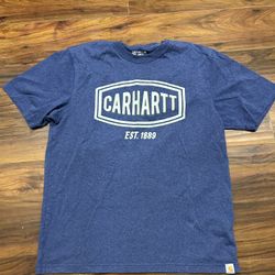 Carhartt Men’s T-shirt, blue, logo, Medium, used, loose fit