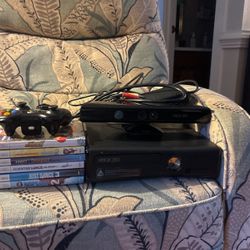 Xbox 360 With Kinect, Power Cords And 6 Games