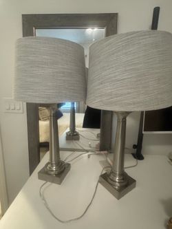 Pair of silver and gray shade modern lamps