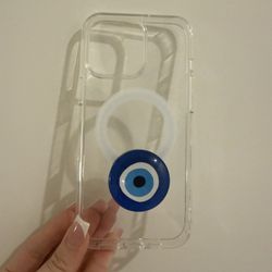 iPhone 16 Pro Max Clear Charging Case New With Evil Eye Stand / Pop Socket Push Adjustable  