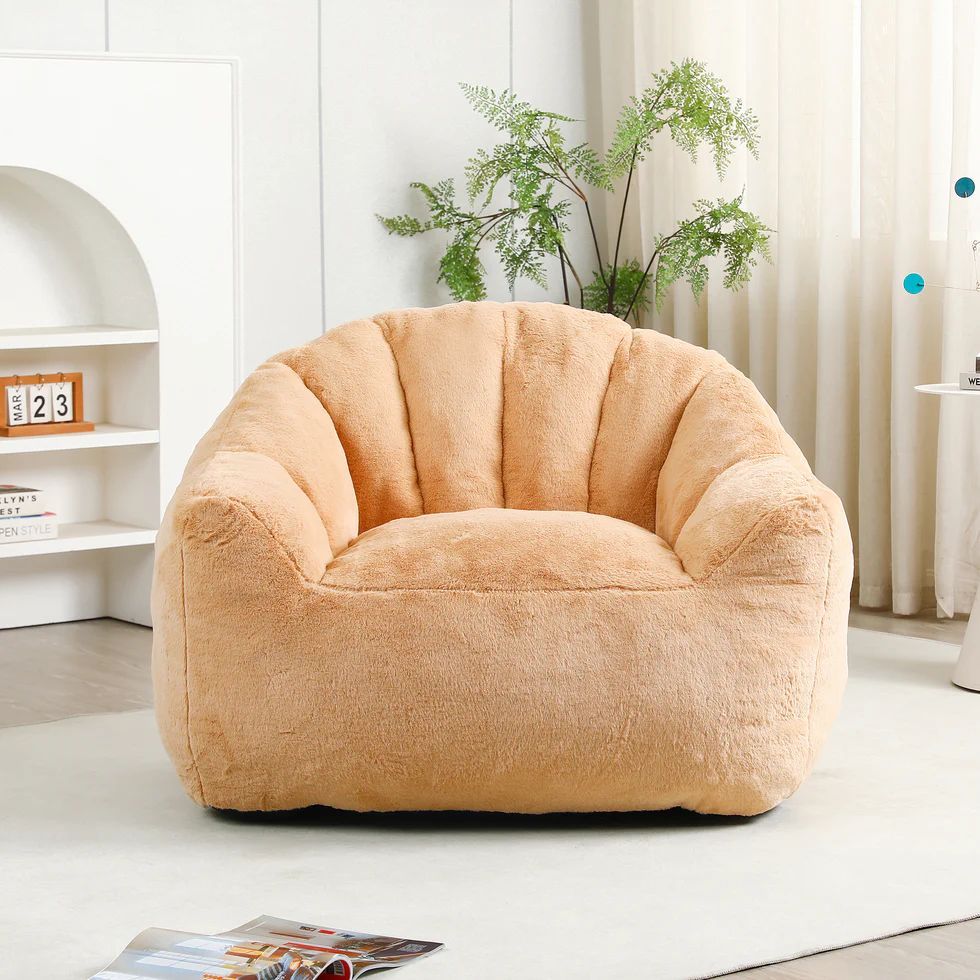 Homy Casa · Glacier 41″ Teddy Bean Bag Sofa Chair · Beige Lounge