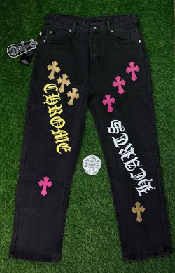Chrome Hearts Black Denim Jeans with Cross Patches