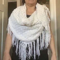 Handmade wool long scarf/wrap with fringes 