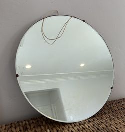 Antique RARE 1940s Art Deco Round Mirror Vintage Bevelled Edge Wall Hanging Geometric Round DECO Collectible Old Retro 