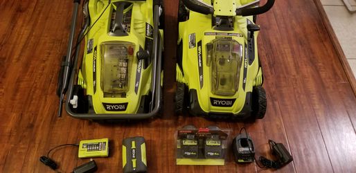 Ryubi 40 volt and 18+18 double battery lawn mower with battery and charger
