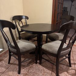 36” Dark Wood Round Dining Table + 4 Chairs – Great Condition