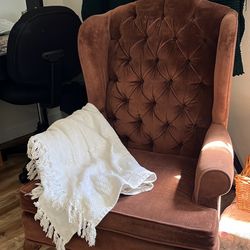 Brown Velvet Wingback Chair