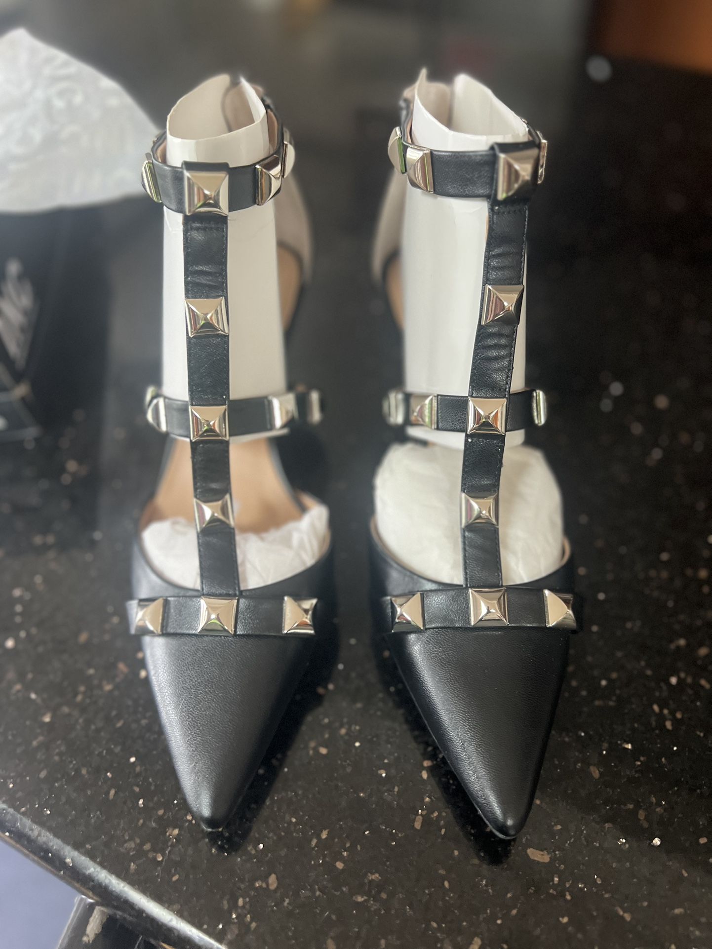 Gorgeous Black Studded Heels Size 12M