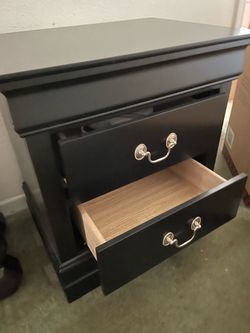 Black 2-Drawer Nightstand with Silver Hardware