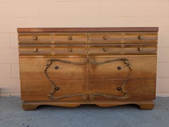 Vintage Wood Dresser with Carved Detail