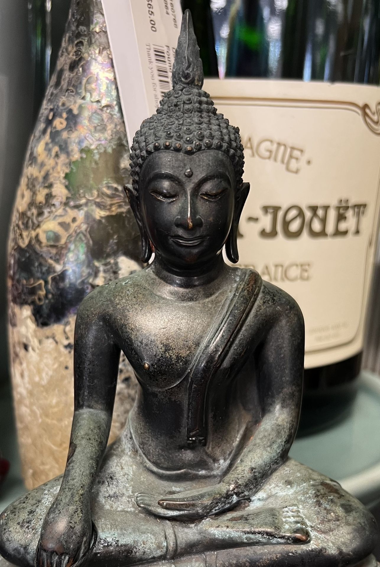 bronze Buddha statue 18” Vintage
