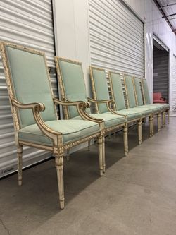 LOUIS XVI STYLE HAND PAINTED DINING CHAIR SET OF 7