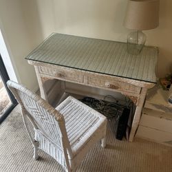 Glass Top Wooden desk With Chair And lamp