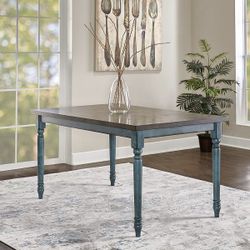 Willow Farmhouse 59" Dining Table, Burnished Smoke and Distressed Teal Blue