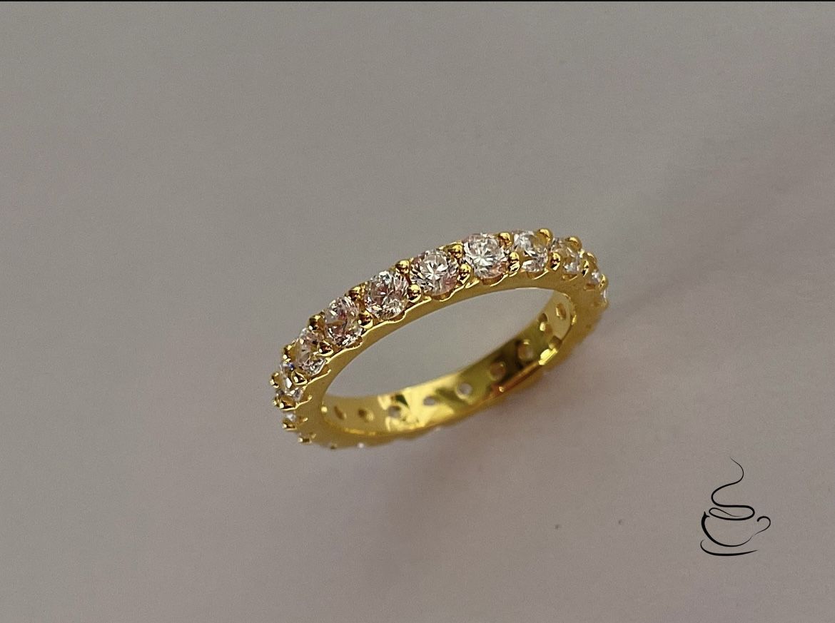 Brand New Yellow Gold Vermeil Eternity Wedding Band (size 6,7,8,9)