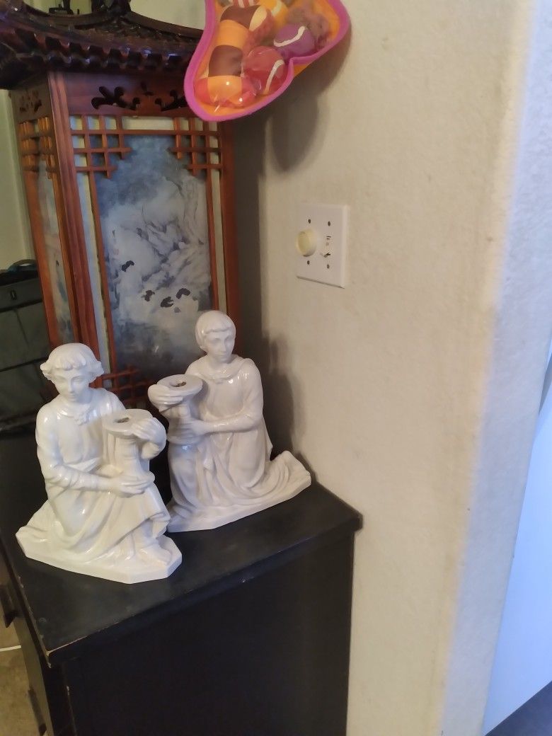 1950's Zaccagnini Italian Pottery Roman Greek Figural Candle Holder Pair