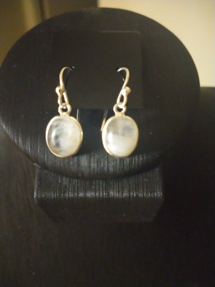 Genuine Rainbow Moonstone Sterling Silver Earrings