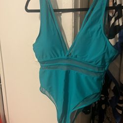 Teal Mesh One-Piece Swimsuit