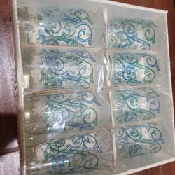 Vintage MCM Turquoise Aqua Atomic Drinking Glasses Barware 