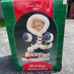 Vtg Telco Girl Play w Toy Winter Motionette Xmas Display Decor Electric RARE