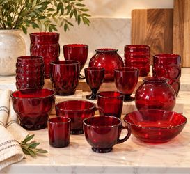 Ruby Red Glass Drinkware and Serveware Collection