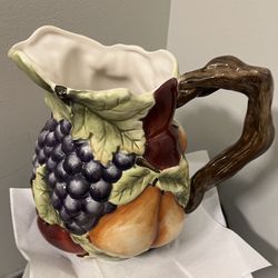 Pitcher - Large Beautiful 9” Tall Colorful Fruit Ceramic Beverage Container. In Excellent Condition !! by Sonoma Villa for Home Interiors.