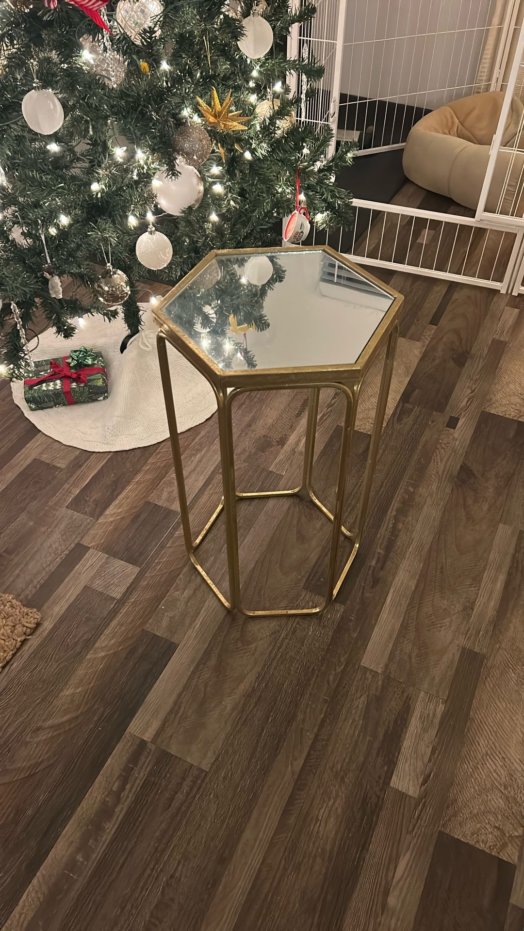 Gold Accented End Table With Mirror Top