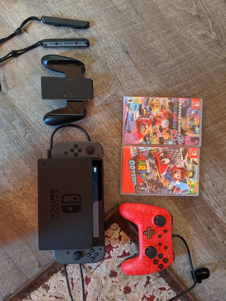 Nintendo switch with two controllers