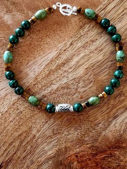 SS Green Turquoise Malachite Unisex Bracelet