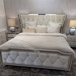 Champagne Velvet queen bed