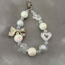 Handmade Key Chain/Purse Charm White Theme Mix Beads