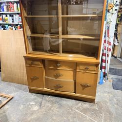 MCM Hutch Cabinet with Glass Sliding Doors
