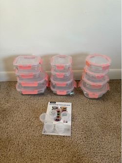 34pcs Glass Food Storage Containers with Lids Set, Airtight Meal Prep Containers (17 Containers & 17 Lids), Pink