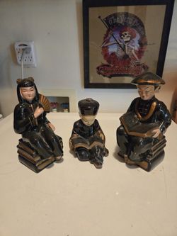 Set Of 3 MCM Hand Painted  Japanese Chalkware Figurines