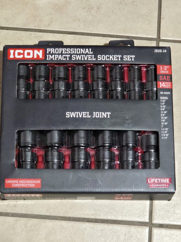ICON 1/2 in. Drive SAE Impact Swivel Socket Set, 14-Piece