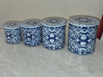 Nested Blue & White Metal Container Set