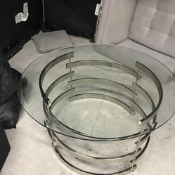 Rooms To go glass coffee table & suede Grey Couch