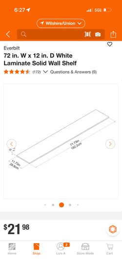 72 in. W x 12 in. D White Laminate Solid Wall Shelf