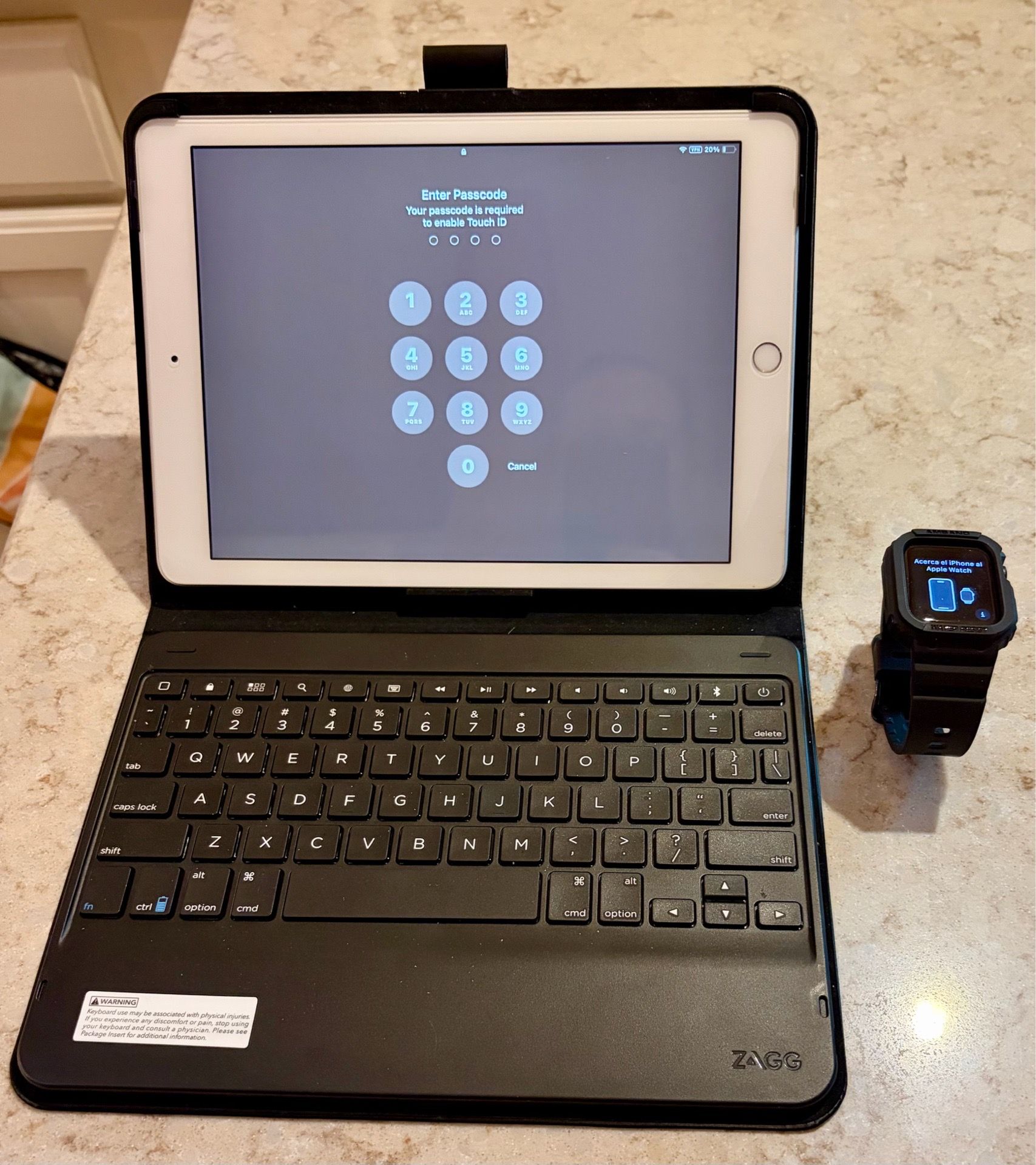 iPad w/ZAGG Keyboard Case and Apple Watch SE