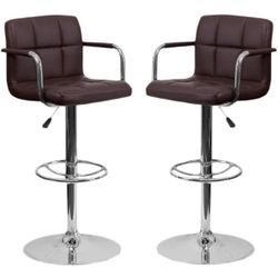 Set Of 4 Brown Bar Stools