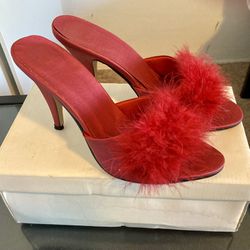 Red Satin & Marabou Heels Size 8