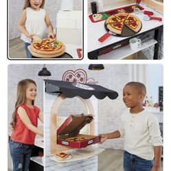 8 Little Tikes Real Wood Pizza Restaurant Wooden Play Kitchen Cook and Serve wi...
