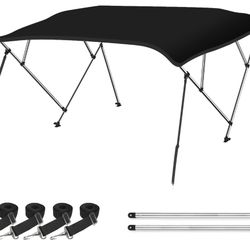 Naviskin Black 3 Bow 6'L x 46" H x 54"-60" W Bimini Top Cover includes Mounting Hardwares,Storage Boot with 1 Inch Aluminum Frame