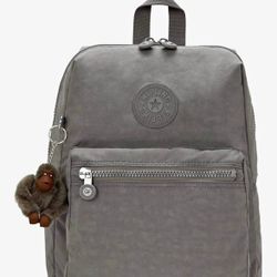 Kipling Riley Cloudy Grey  Backpack With Monkey Keychain 