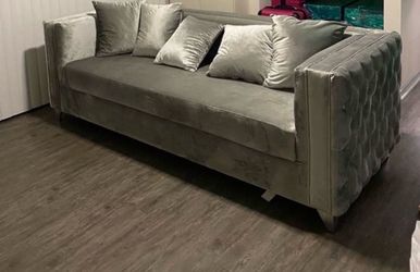 Gray velvet sofa