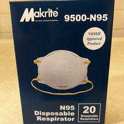 N95 Face Mask Respirator Makrite NIOSH CDC Surgical Medical Mask, PACK OF 20